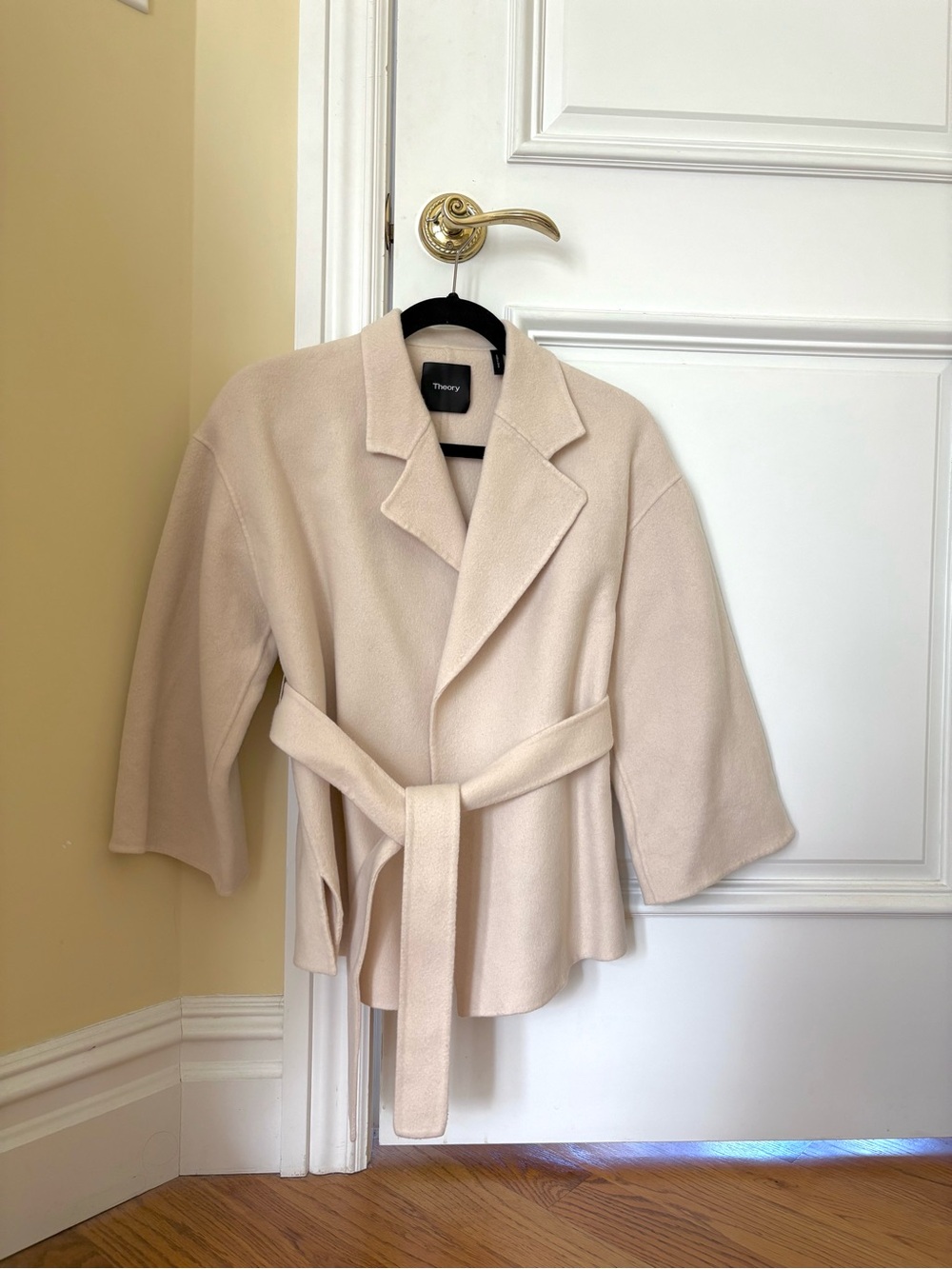 Theory Women Cream White Wrap Belted Tie Jacket Short 3/4 Sleeve SP